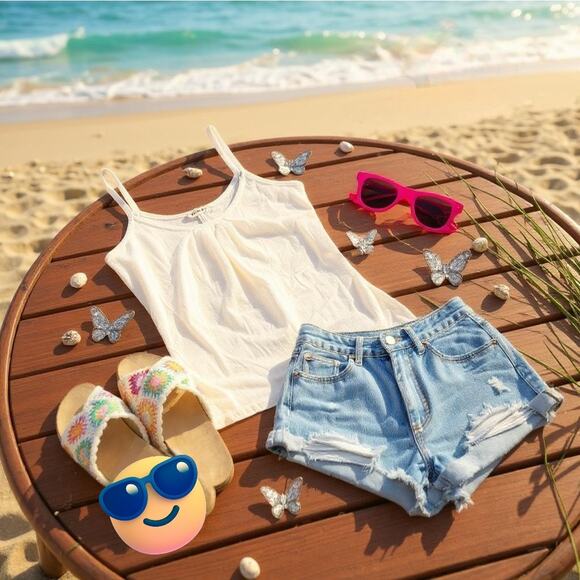 VTG 2008 Y2K Old Navy Basic Cami Tank Top Pleated Cream‎ Layer Beach Capsule S - Picture 10 of 10